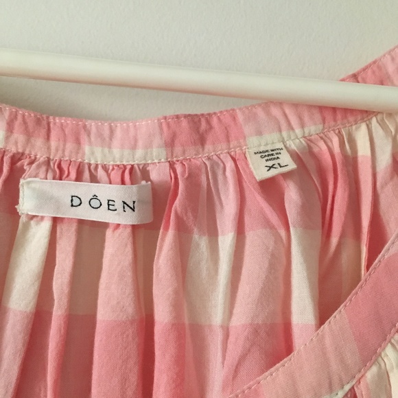 DOEN Jane Pink + White Gingham Organic Cotton + Viscose Blouse XL - Picture 4 of 6